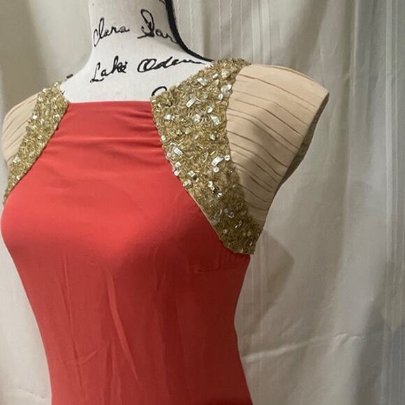 Little Mistress London Mini Dress Size 2 Coral/Gold Luxury Elegant sophisticated - Picture 3 of 12